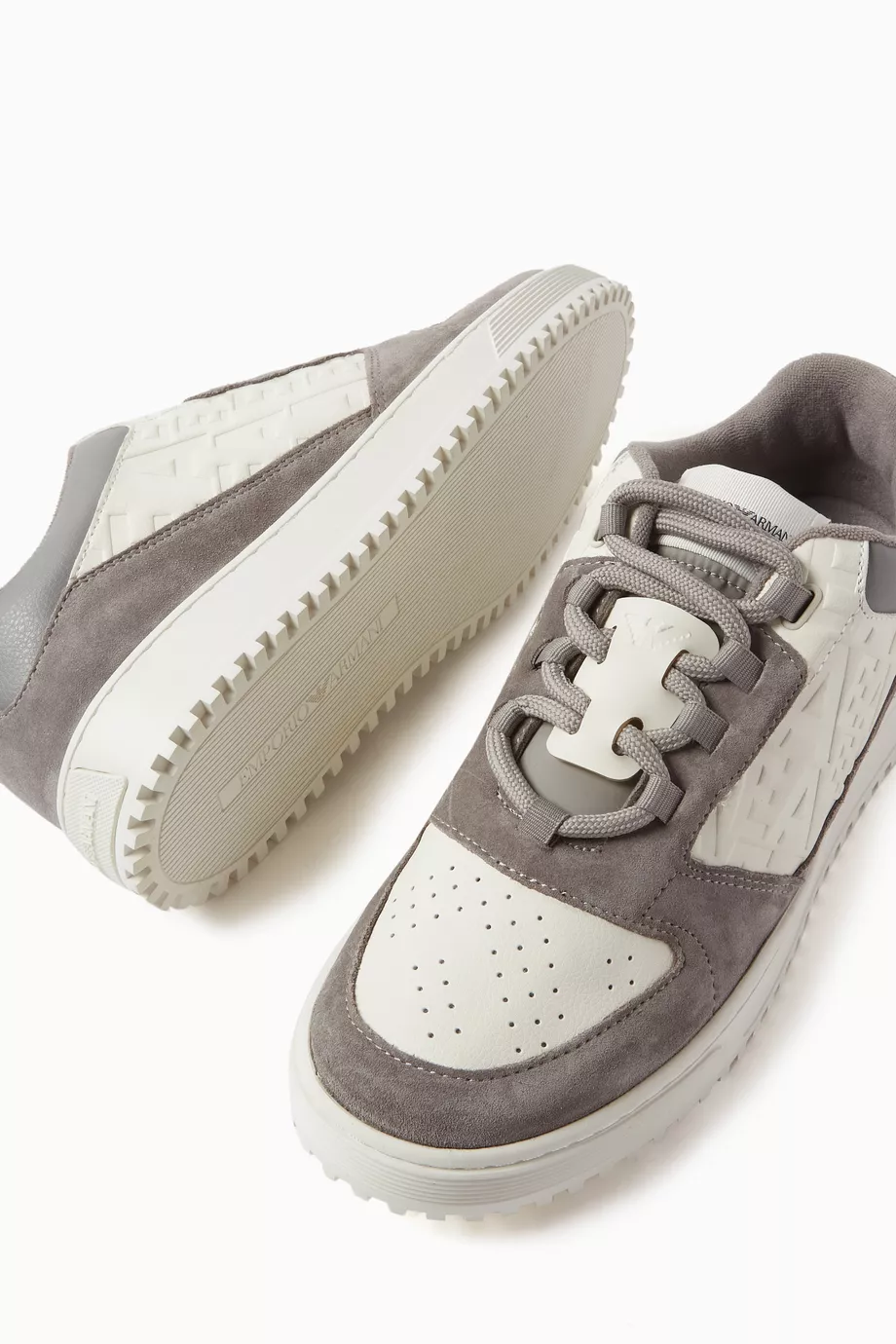Buy Emporio Armani Grey EA Embossed Logo Sneakers in Suede