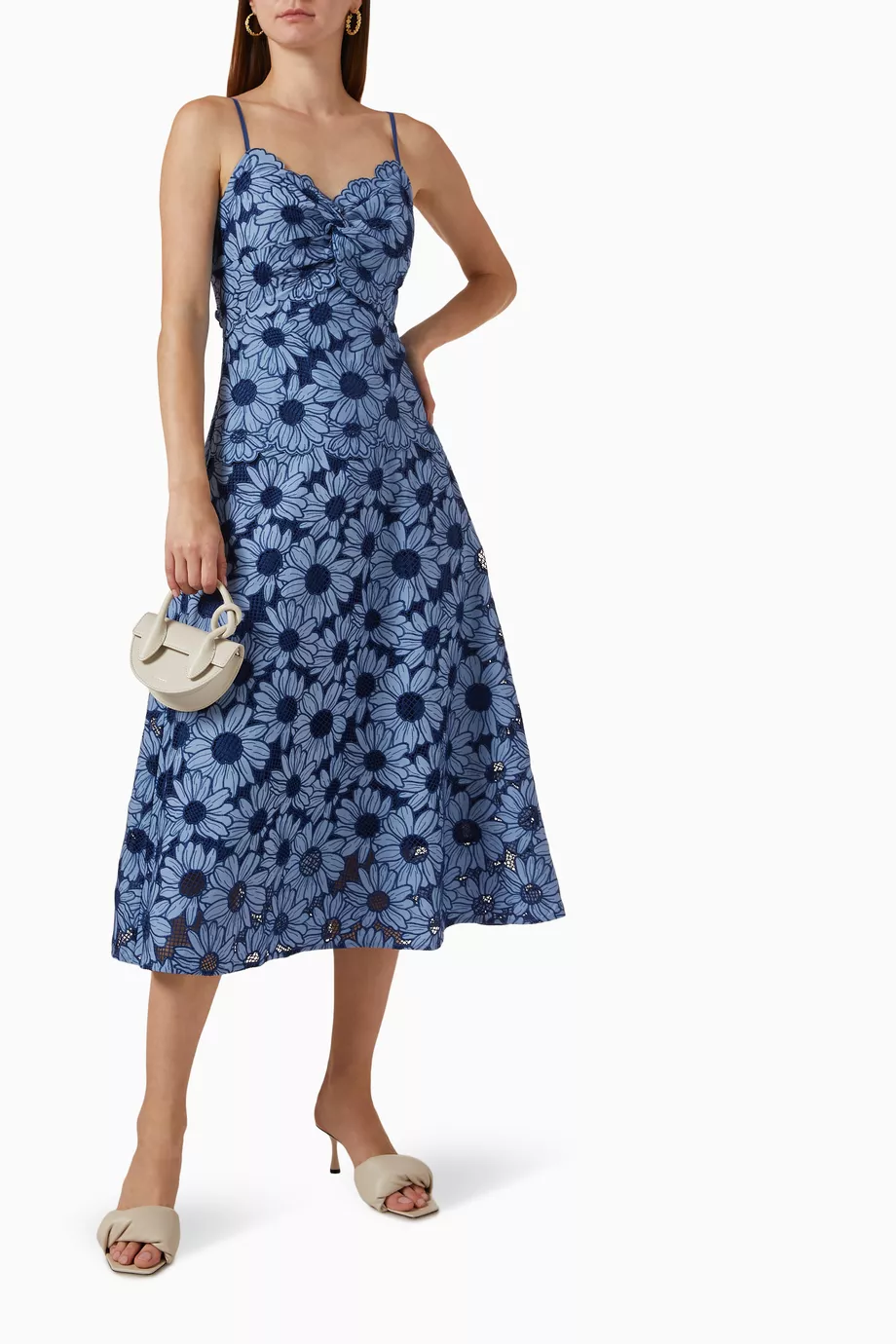 Buy SANDRO Blue Daisy Midi Dress in Guipure Lace for Women in UAE Ounass
