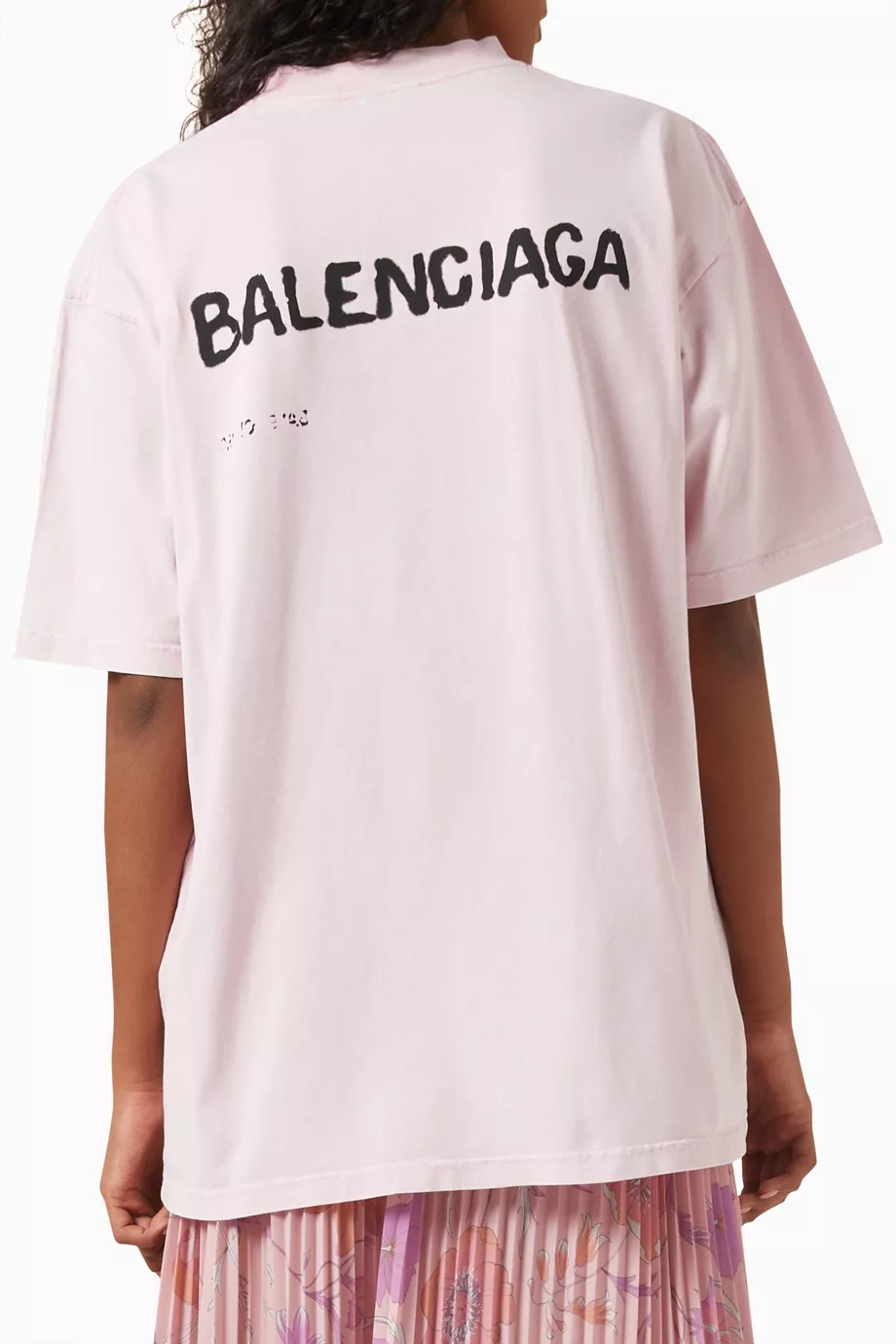 Buy Balenciaga Pink Hand Drawn Logo Large fit T shirt in Cotton jersey for Women in UAE Ounass