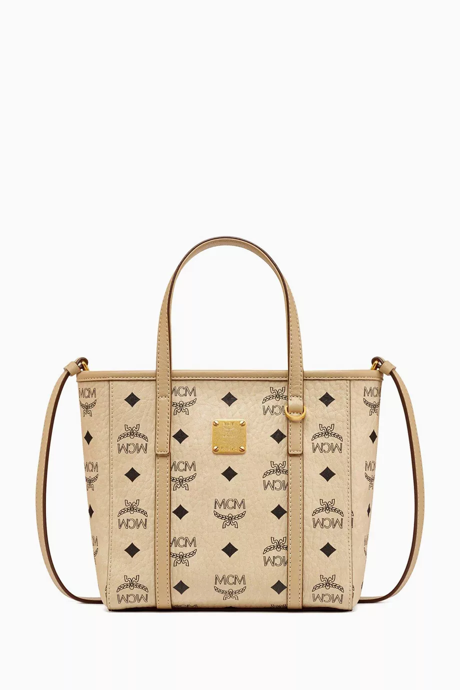 Buy MCM Neutral Aren Visetos Zip Shopper Tote Bag in Coated canvas