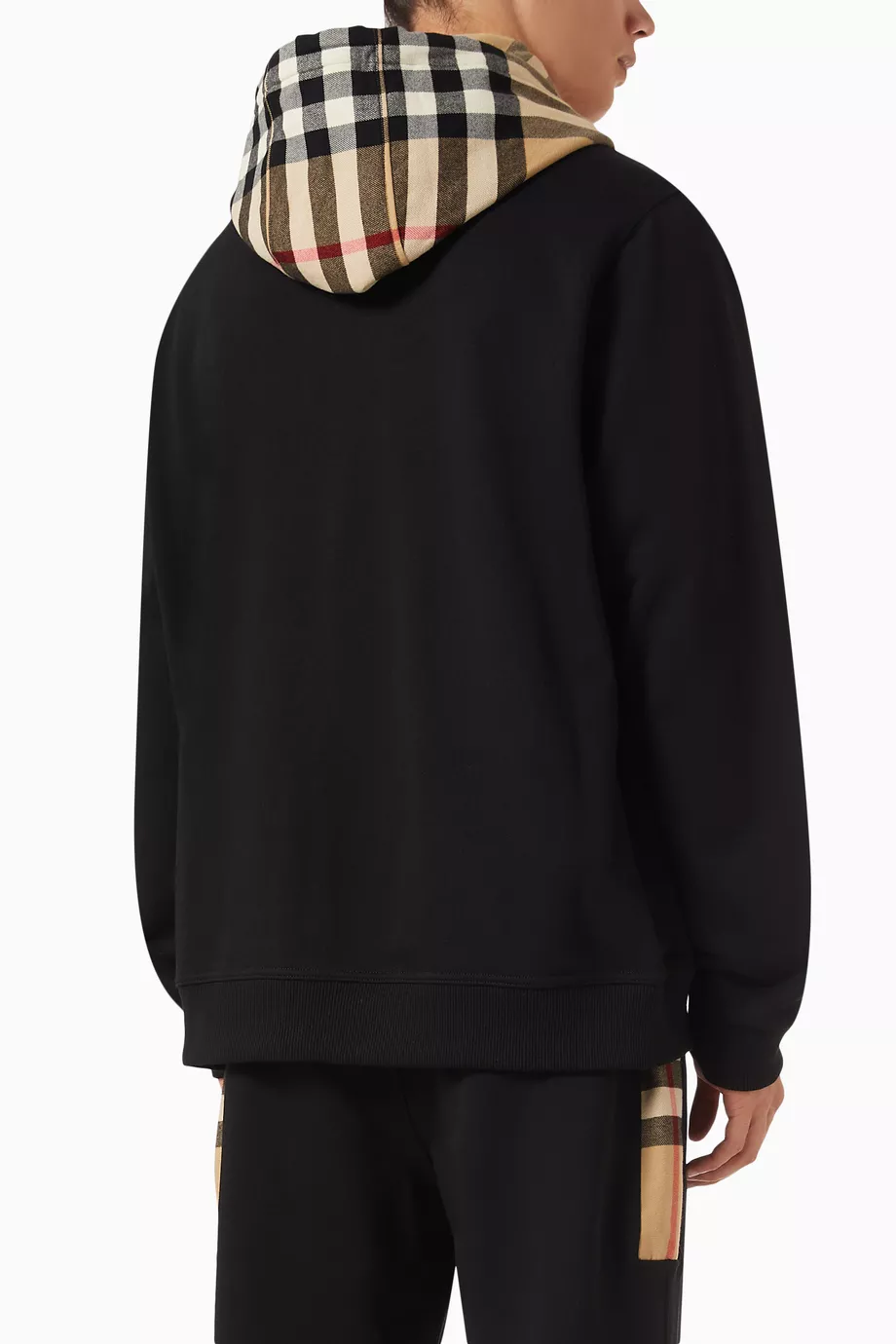 Buy Burberry Black Samuel Tartan Hoodie in Cotton Jersey for Men