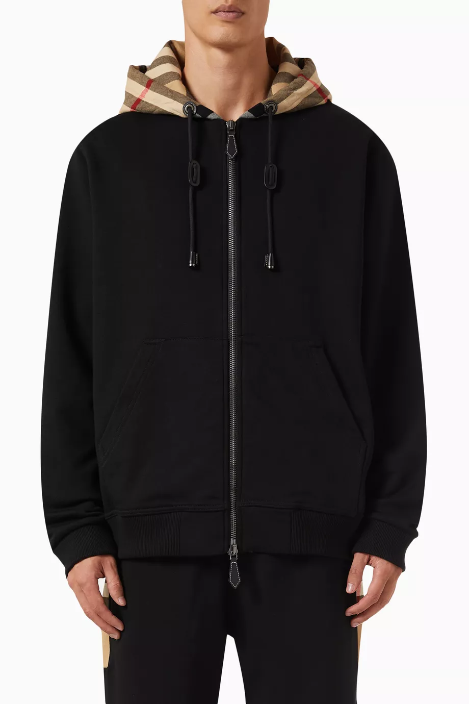 Buy Burberry Black Samuel Tartan Hoodie in Cotton Jersey for Men