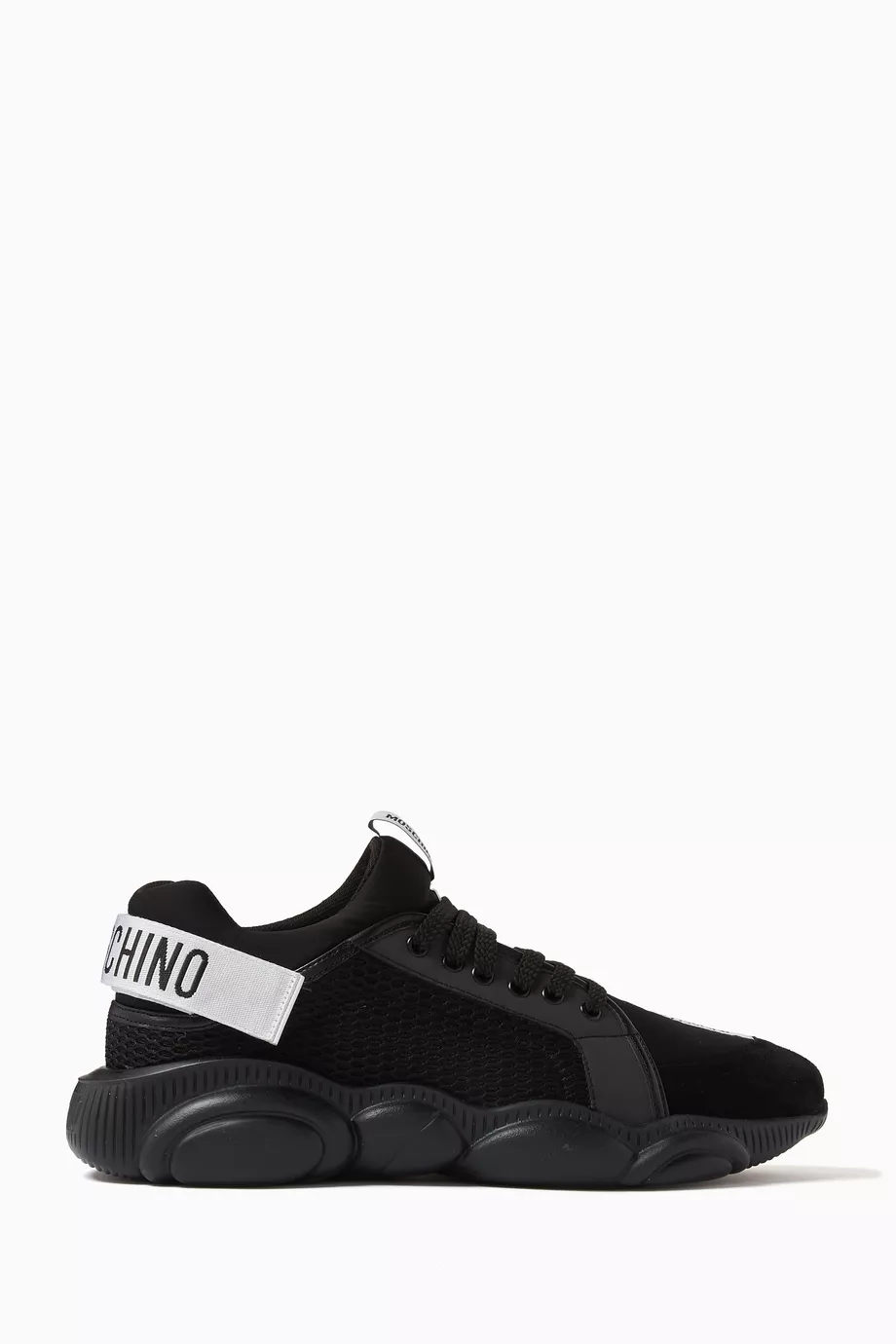 Buy Moschino Black Strap Teddy Bear Sneakers in Mesh Suede for