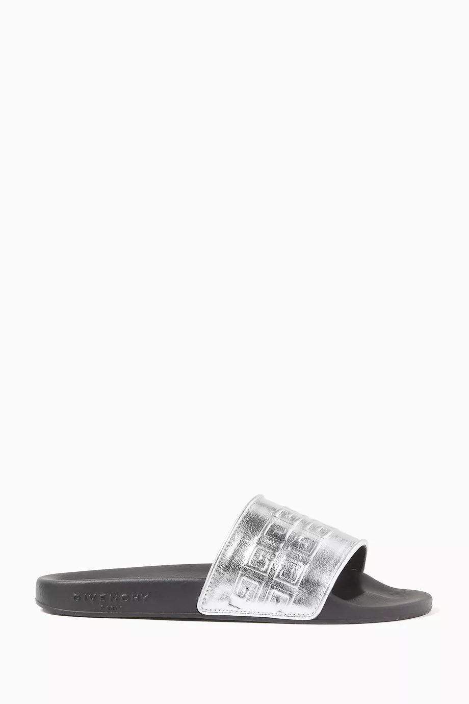 Givenchy silver slides hot sale
