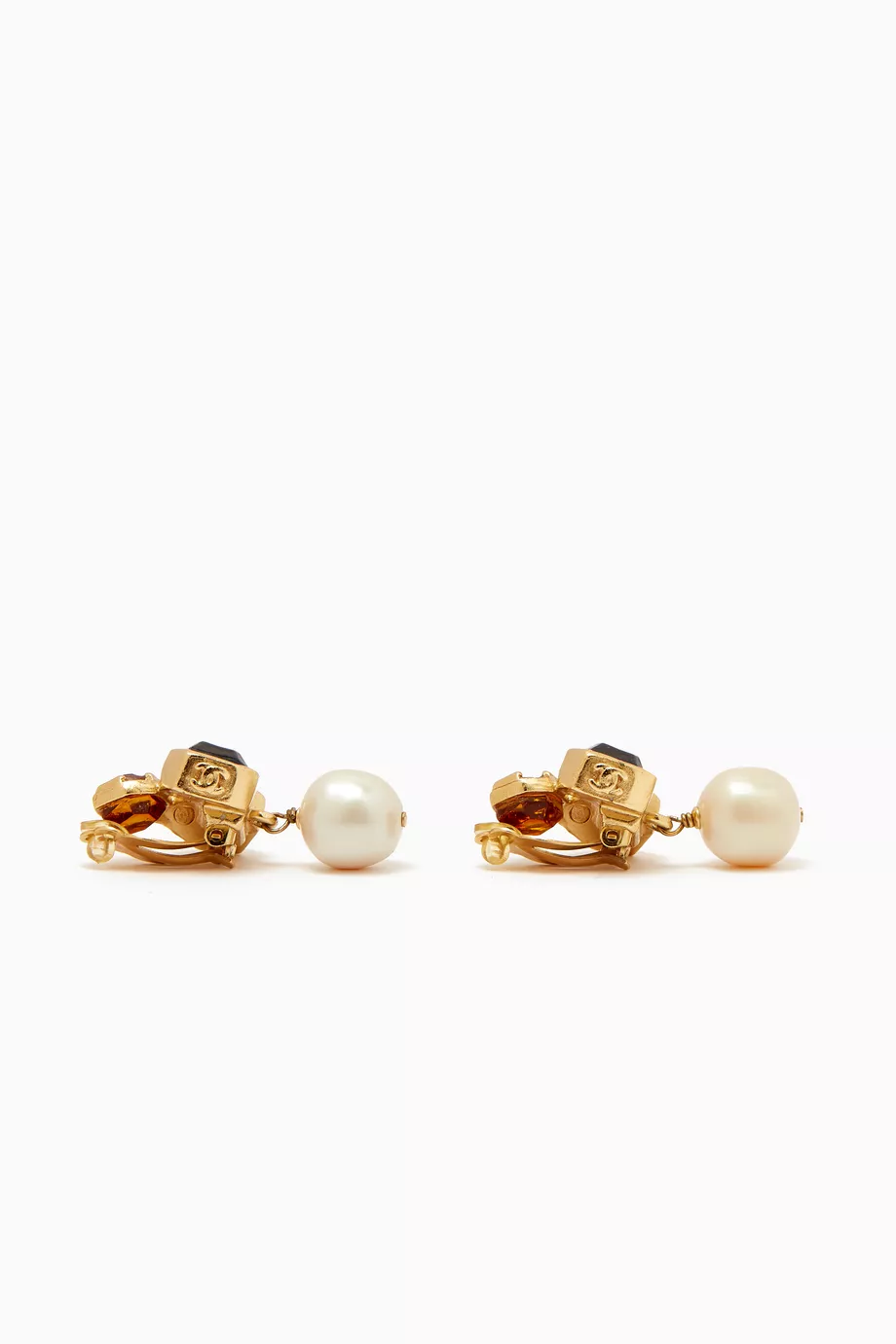 Buy Chanel Pre Loved Gold CC Gripoix Pearl Clip on Earrings for
