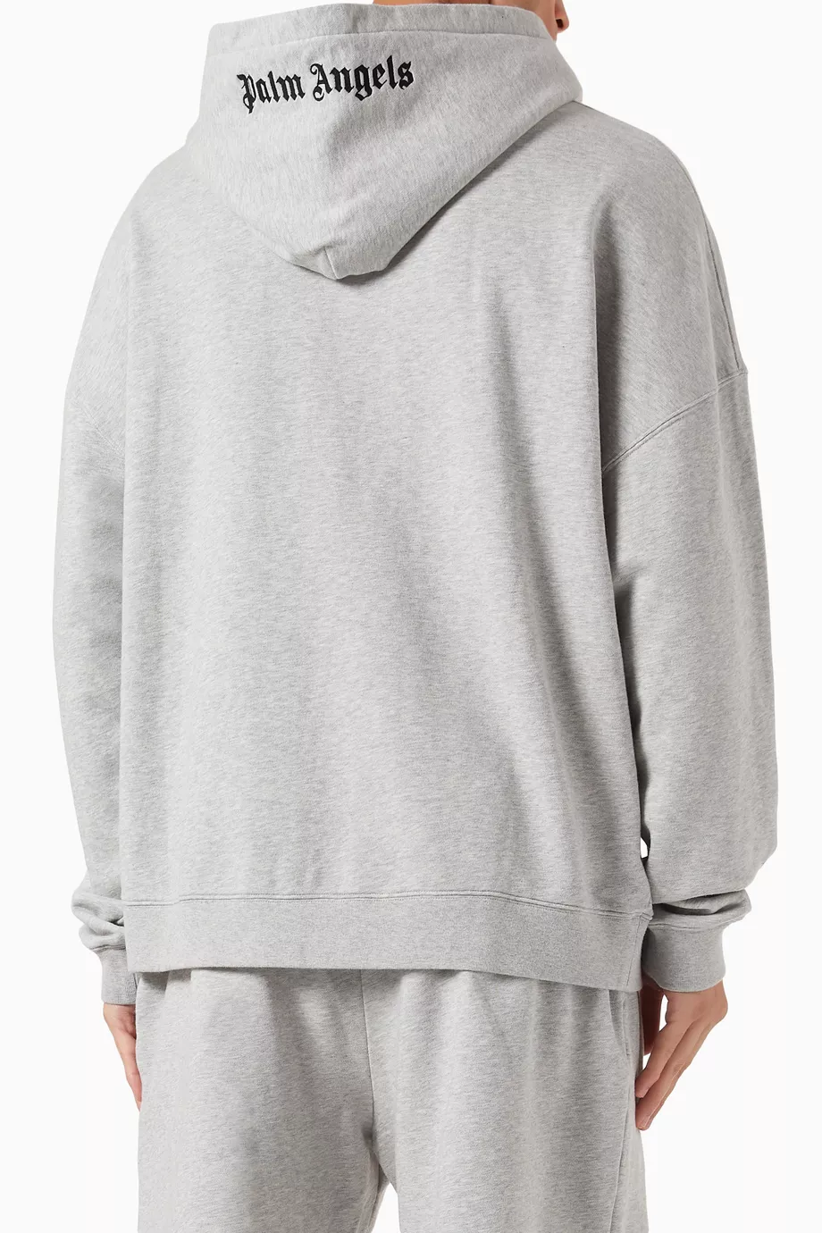 Buy Palm Angels Grey Embroidered Logo Hoodie in Cotton for Men in