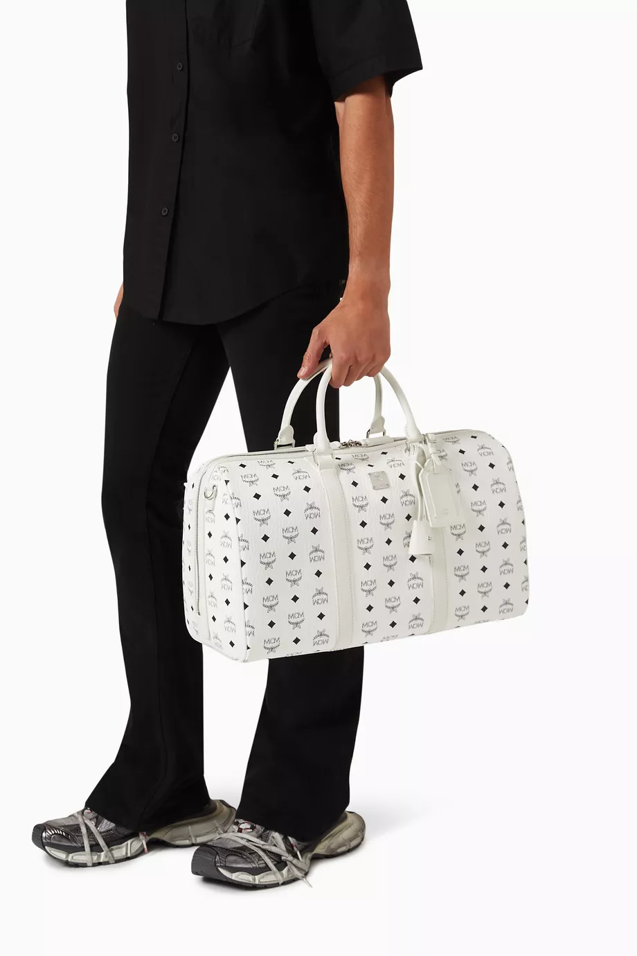 Buy MCM White Medium Ottomar Weekender 45 Duffle Bag in Coated