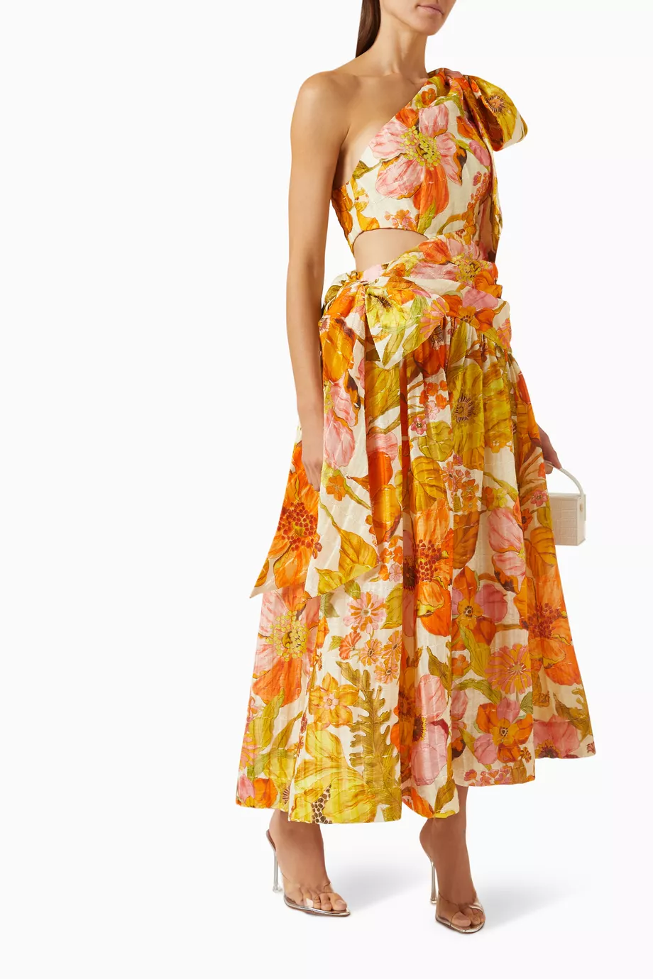 One shoulder floral maxi dress deals