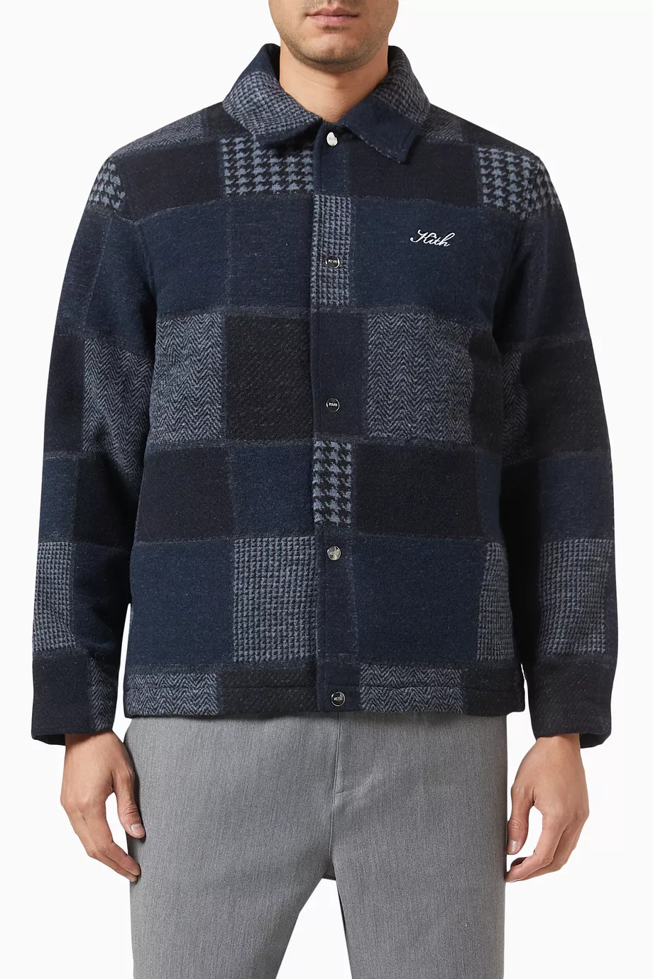 Buy Kith Blue Patchwork Coaches Jacket in Wool-blend Online for ...