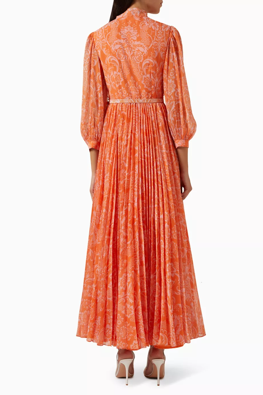 Orange online pleated dress
