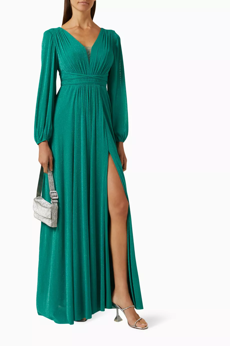 Long sleeve sales green maxi dress