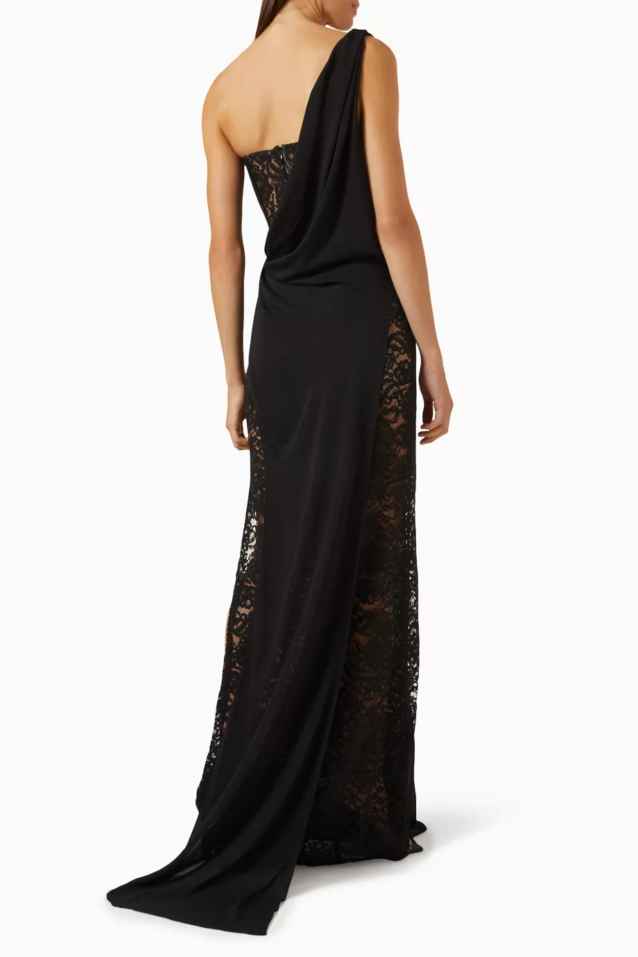 One shoulder black outlet lace dress