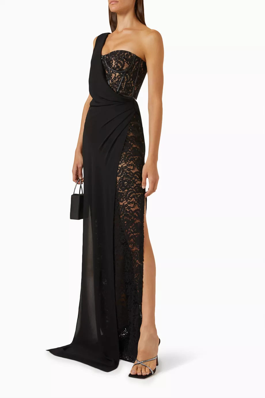 One shoulder black lace dress hotsell