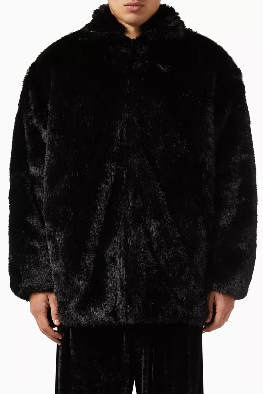 Buy Balenciaga Black Unisex Extended BB Zip up Jacket in Faux Fur