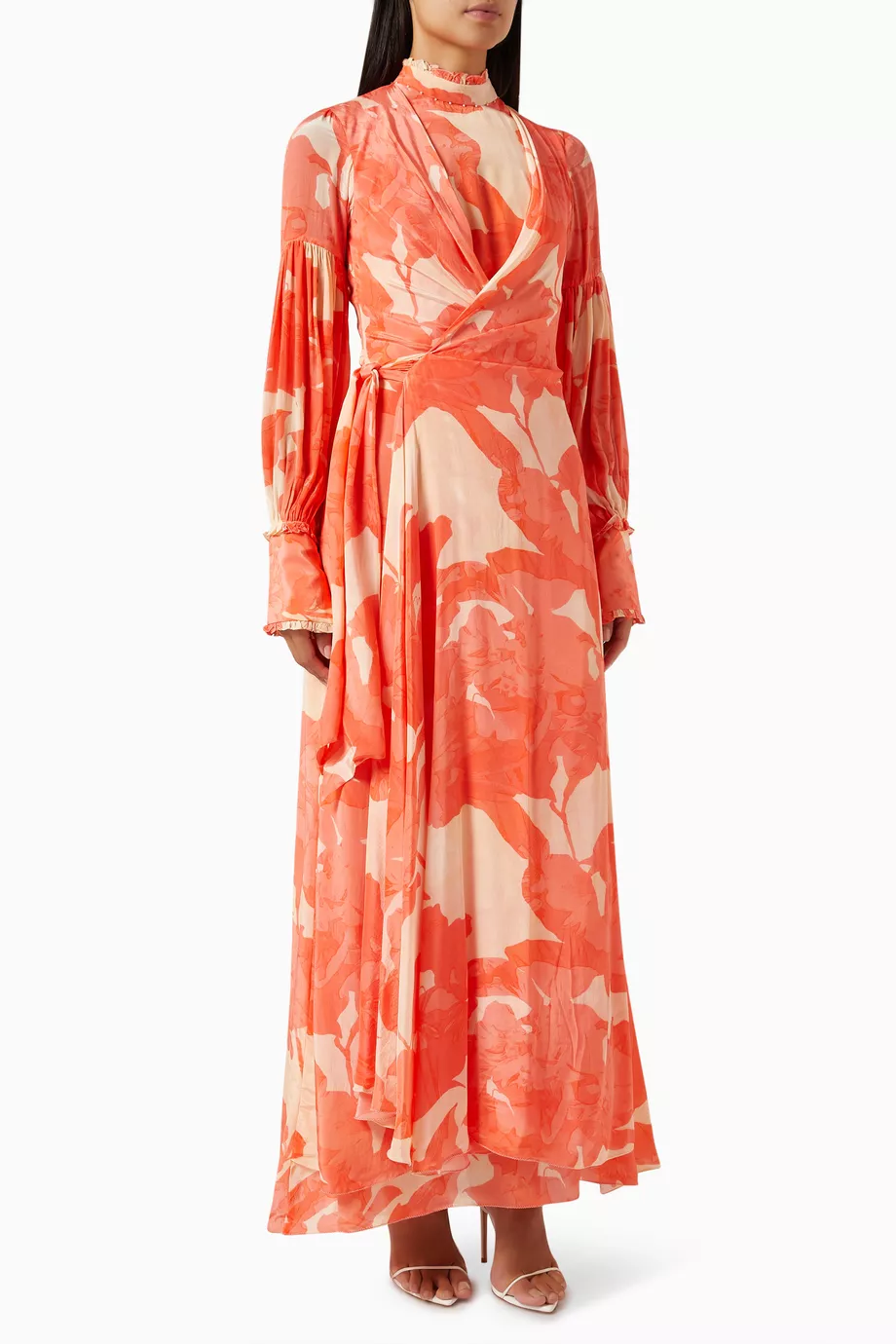 Orange wrap maxi dress hotsell