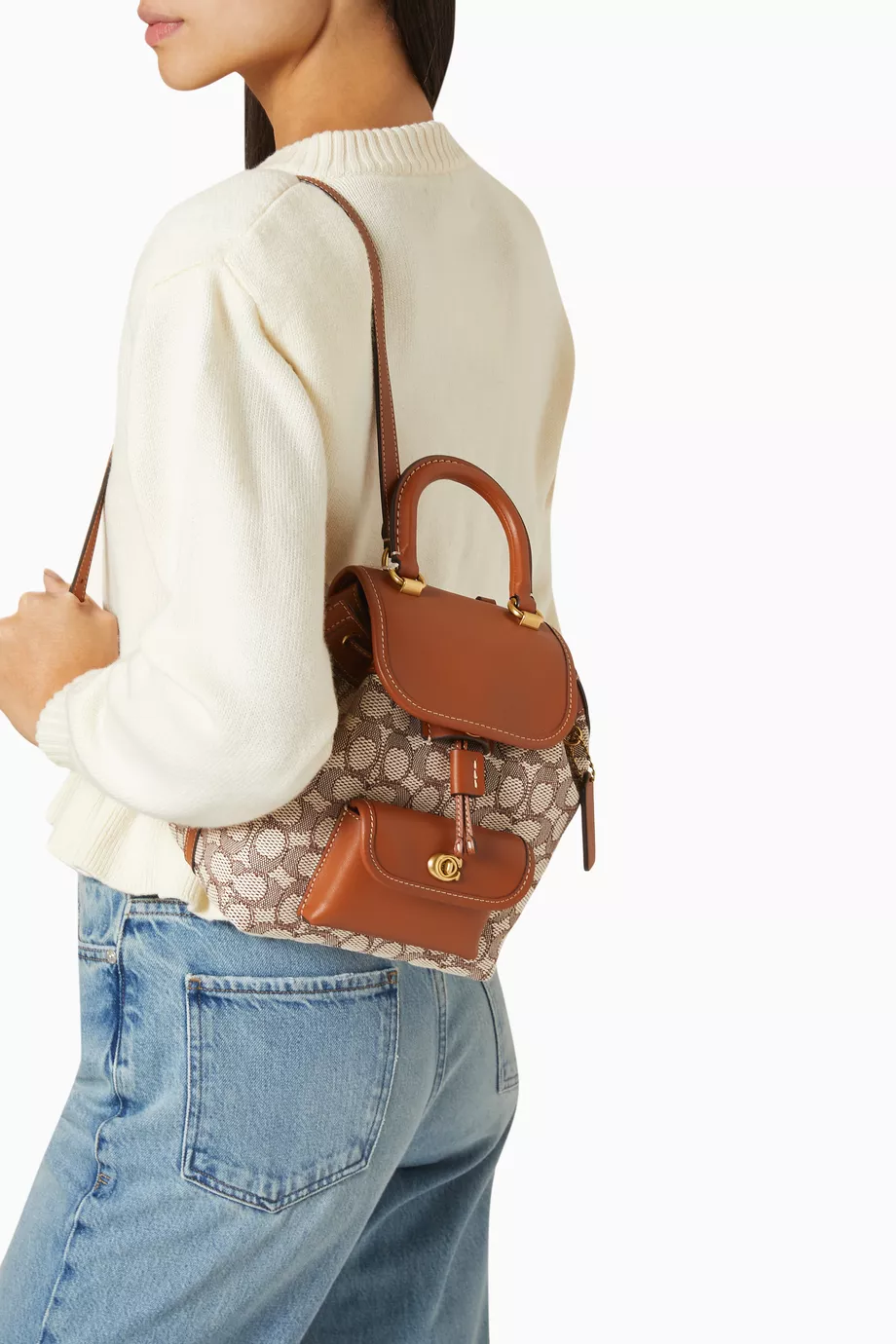 Buy Coach Brown Riya 21 Signature Jacquard Backpack in Coated