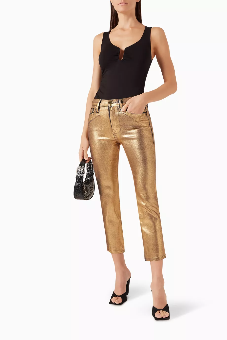 Buy Frame Gold Le High Straight Fit Jeans in Coated Denim for