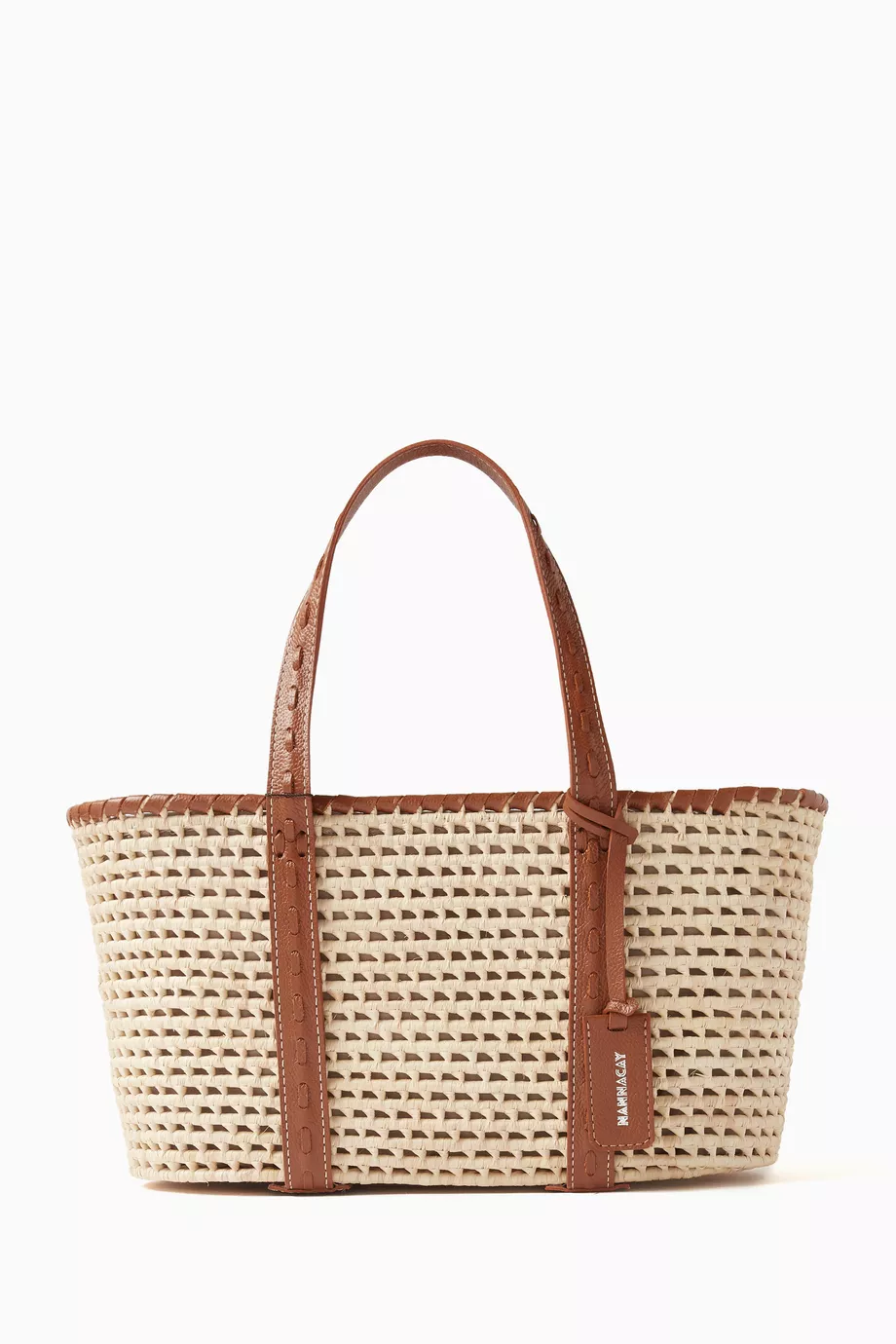 Buy Nannacay Neutral Taci Tote Bag in Straw Leather for Women in