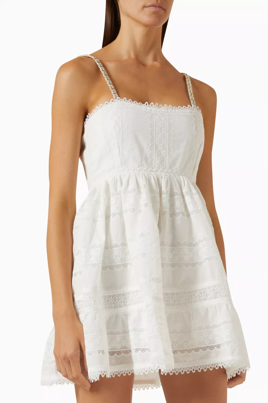 Buy Waimari White Canela Lace Mini Dress in Cotton for Women in