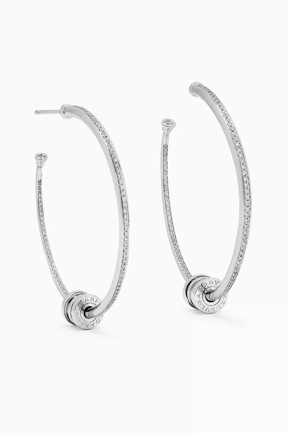 Buy BVLGARI Silver B.Zero1 Hoop Earrings in 18kt White Gold for