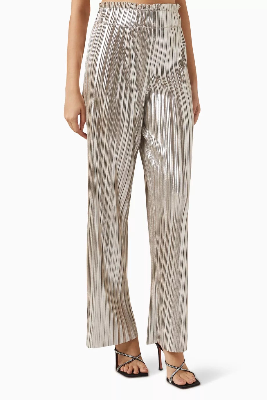 Metallic pleated pants sales