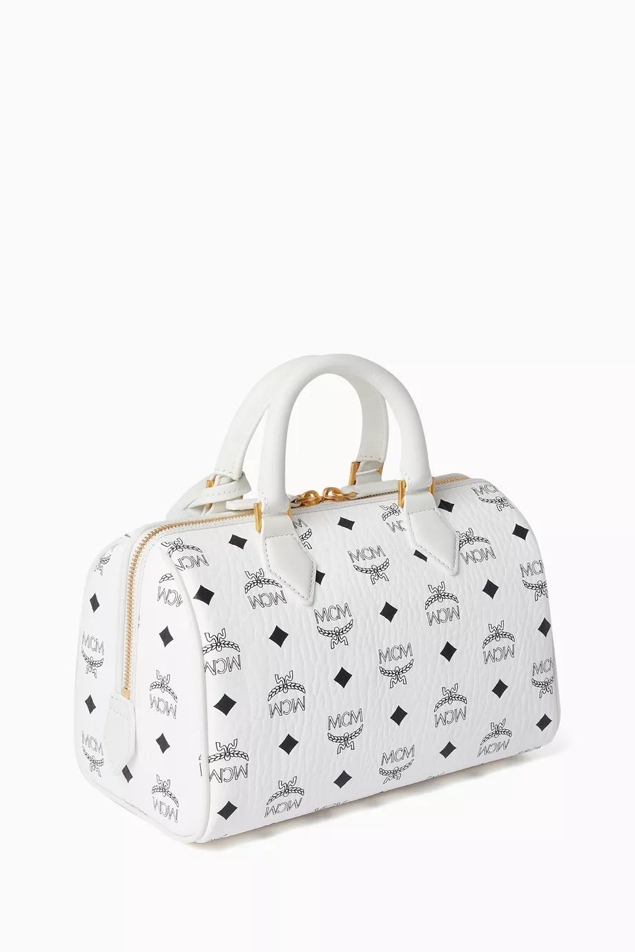 Buy MCM White Small Boston Bag in Visetos Canvas for Women in UAE Ounass
