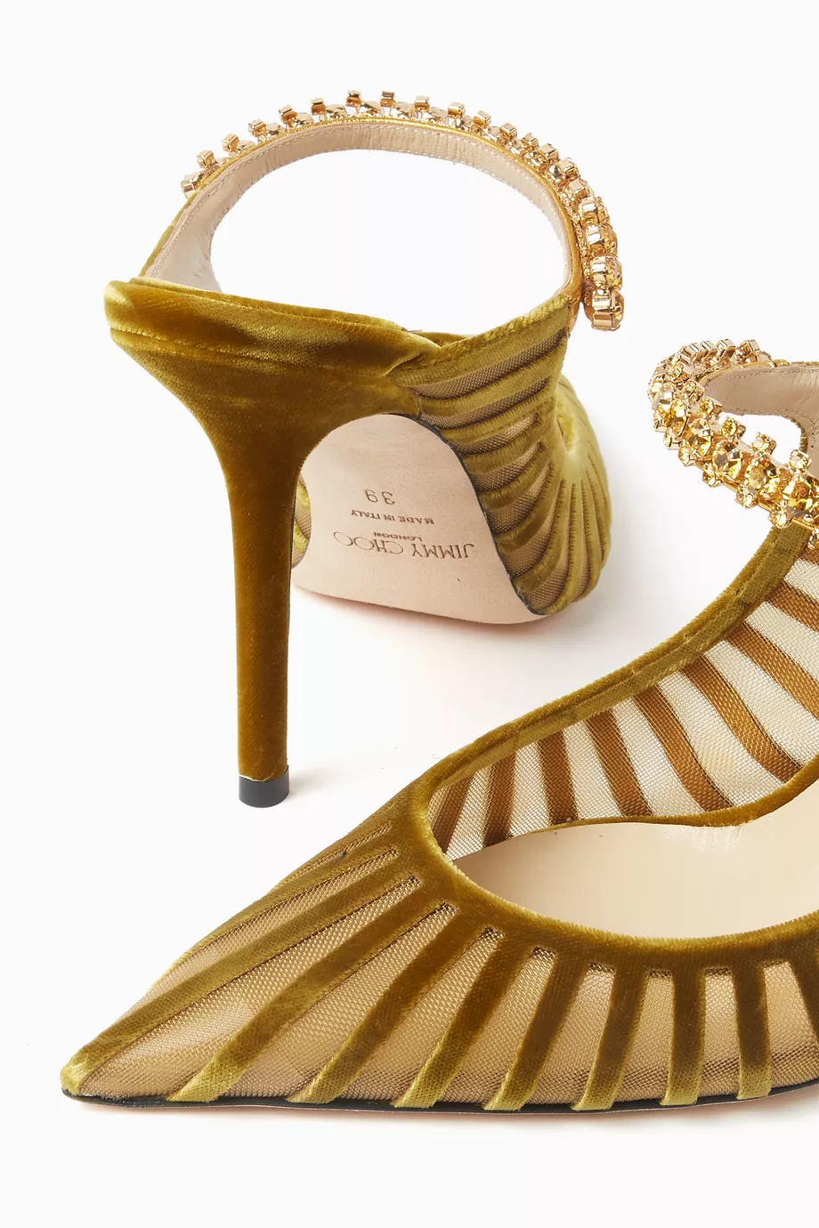 Buy Jimmy Choo Yellow Bing 100 Mules in Mesh Velvet for Women in