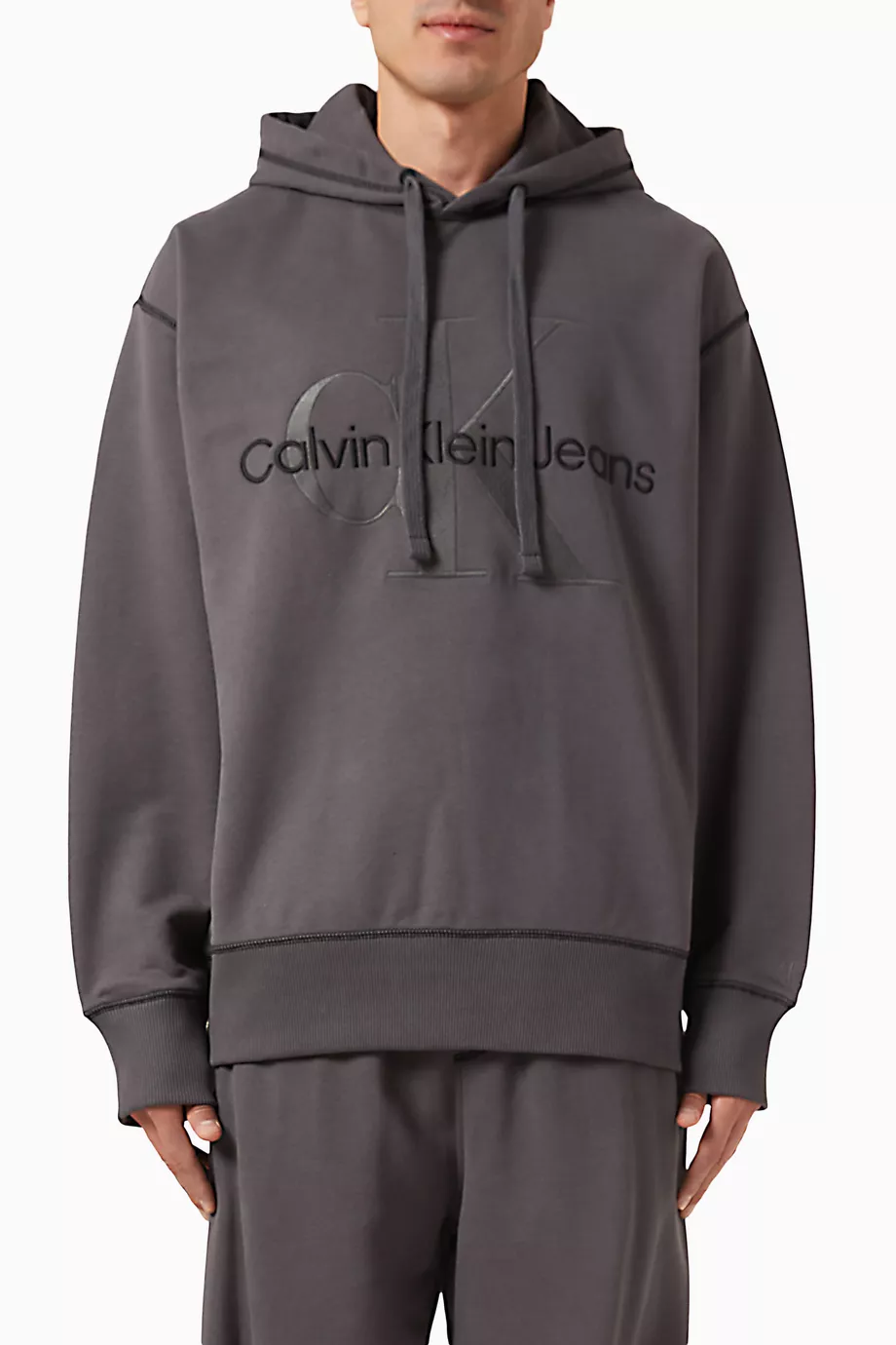 Buy Calvin Klein Jeans Black Wash Logo Hoodie in Cotton for Men in