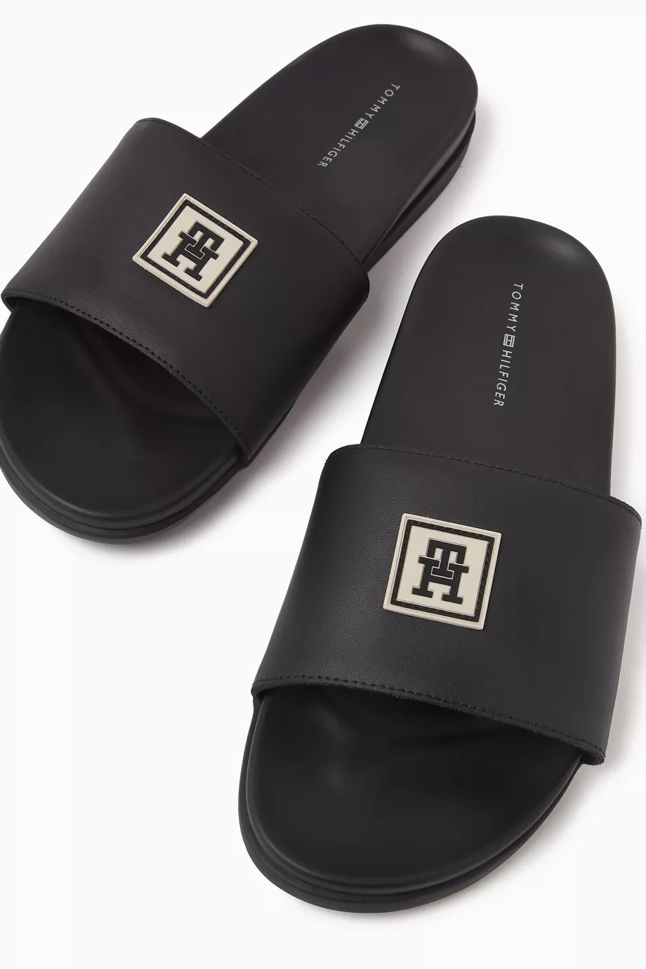 Buy Tommy Hilfiger Black Corporate Hilfiger Pool Slides in Leather