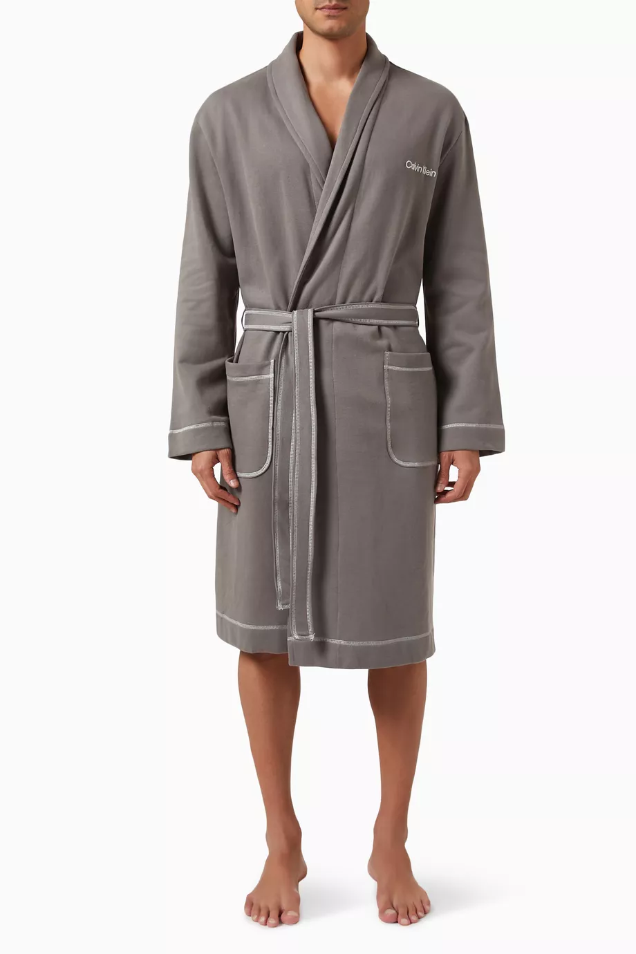 Buy Calvin Klein Grey Future Shift Bathrobe in Cotton for Men in