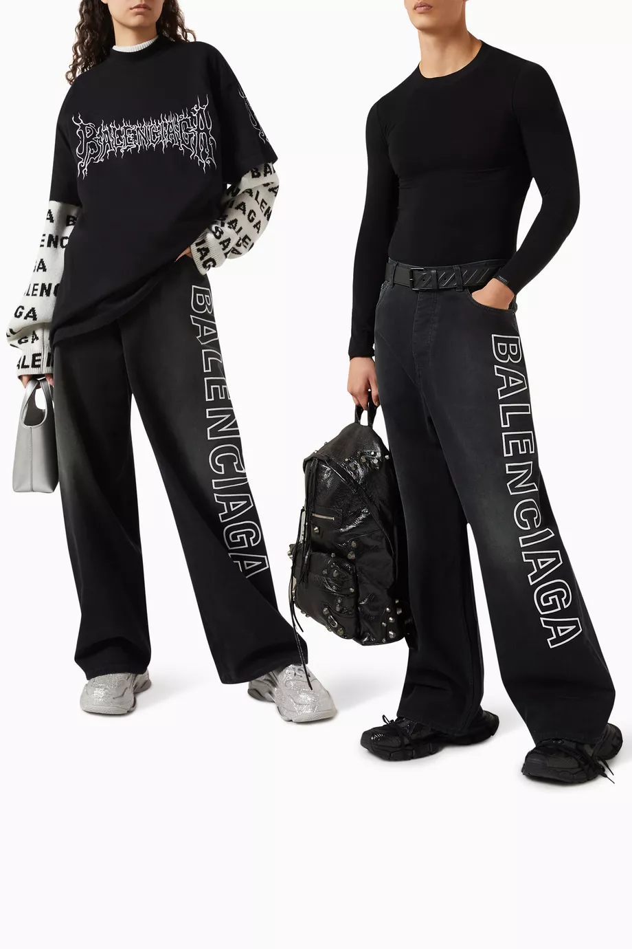 Buy Balenciaga Black Unisex Outline Logo Baggy Pants In Denim for UNISEX in UAE Ounass