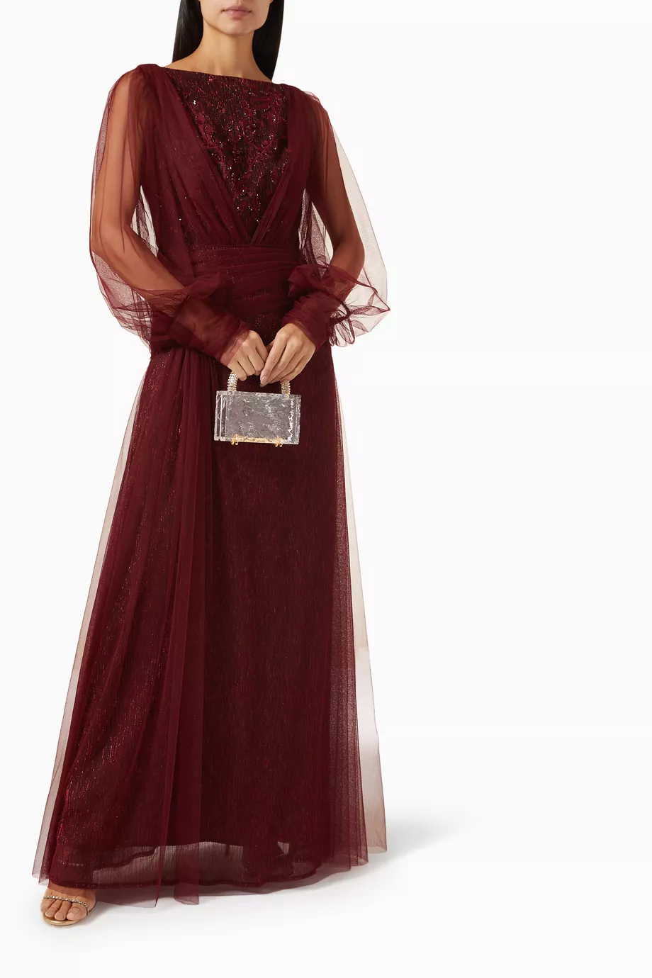 Burgundy embellished top maxi dress