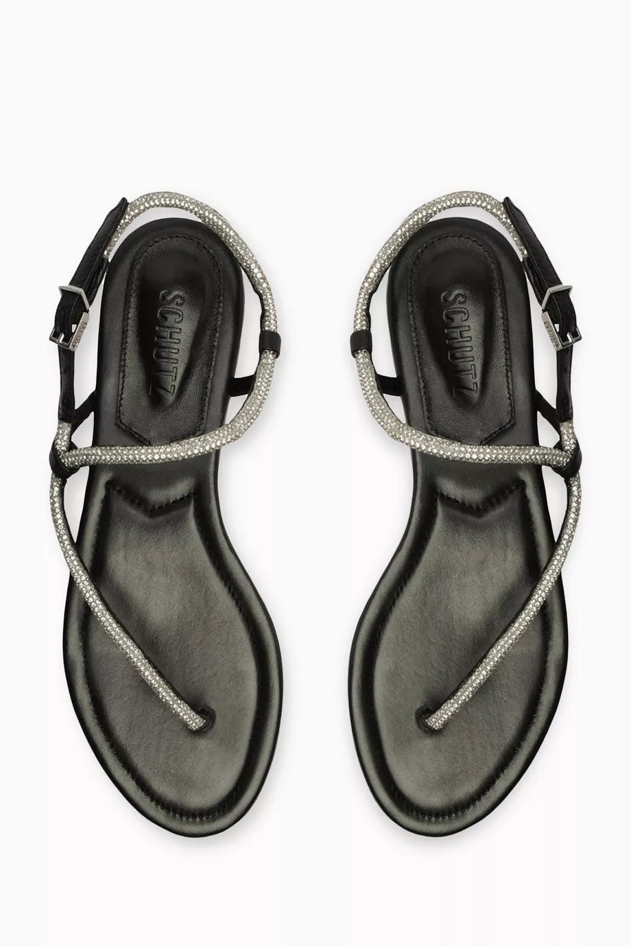 Buy Schutz Black Flat Sandals in Metallic Leather for Women in UAE