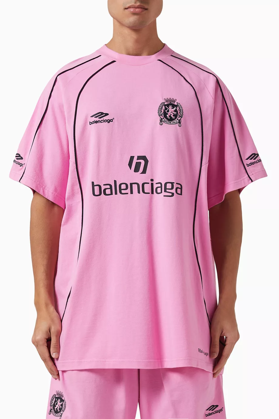 Buy Balenciaga Pink Paris Soccer Oversized T shirt in Vintage Jersey for Men in UAE Ounass
