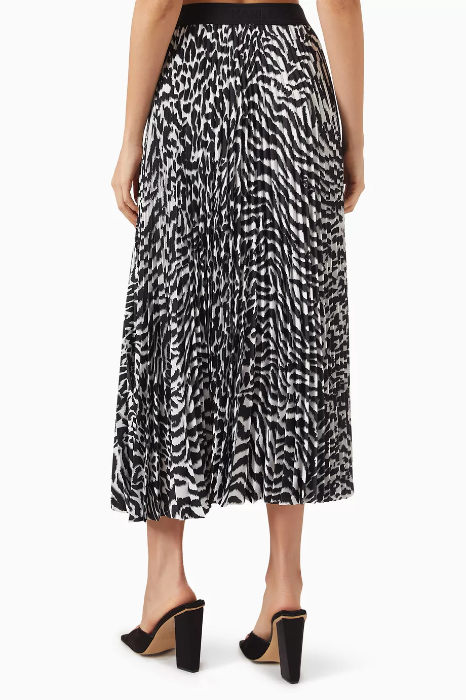 Buy Karl Lagerfeld White Animal Print Pleated Midi Skirt in