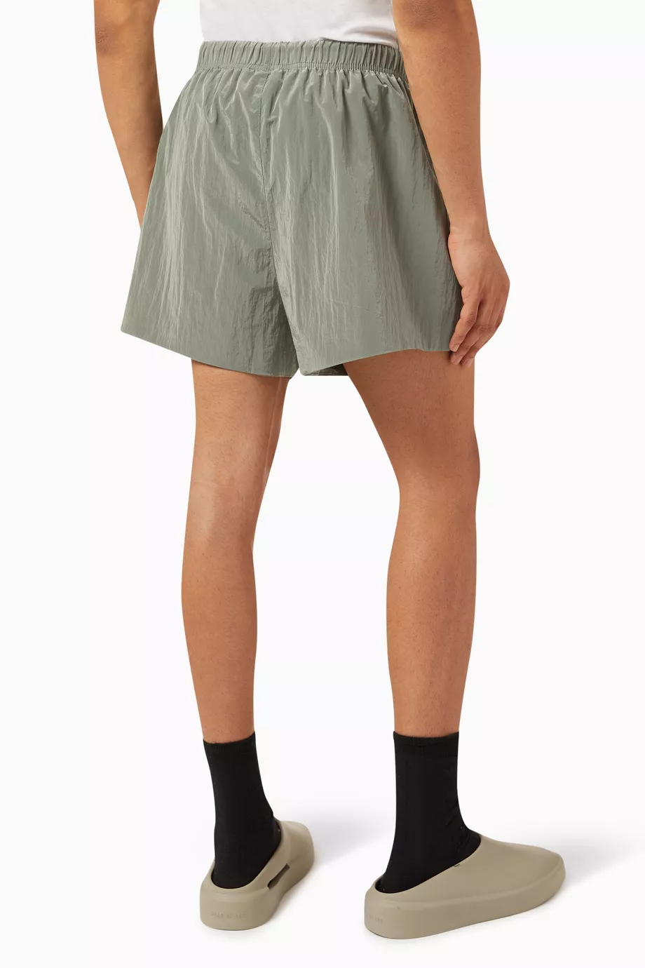 Buy Fear of God Essentials Grey Running Shorts in Crinkle Nylon
