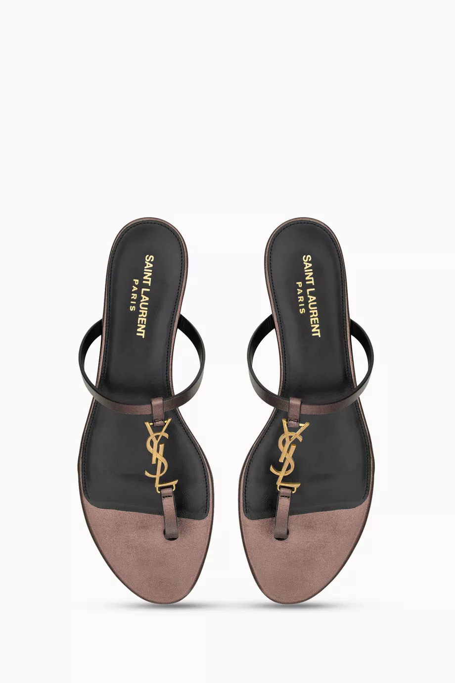 Buy SAINT LAURENT Brown Cassandre Slides in Metallic Leather for