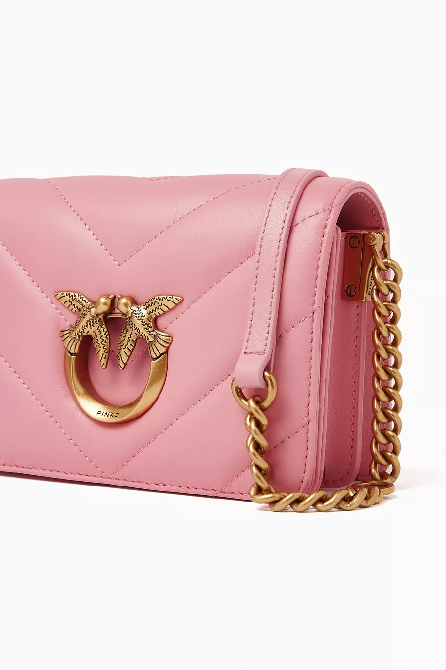 Buy PINKO Pink Mini Love Click Crossbody Bag in Quilted Leather