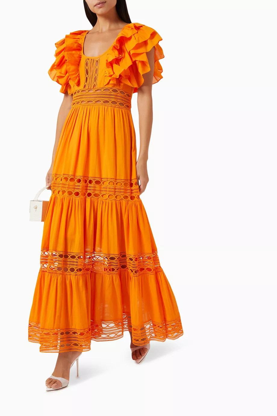 Orange ruffle maxi shop dress