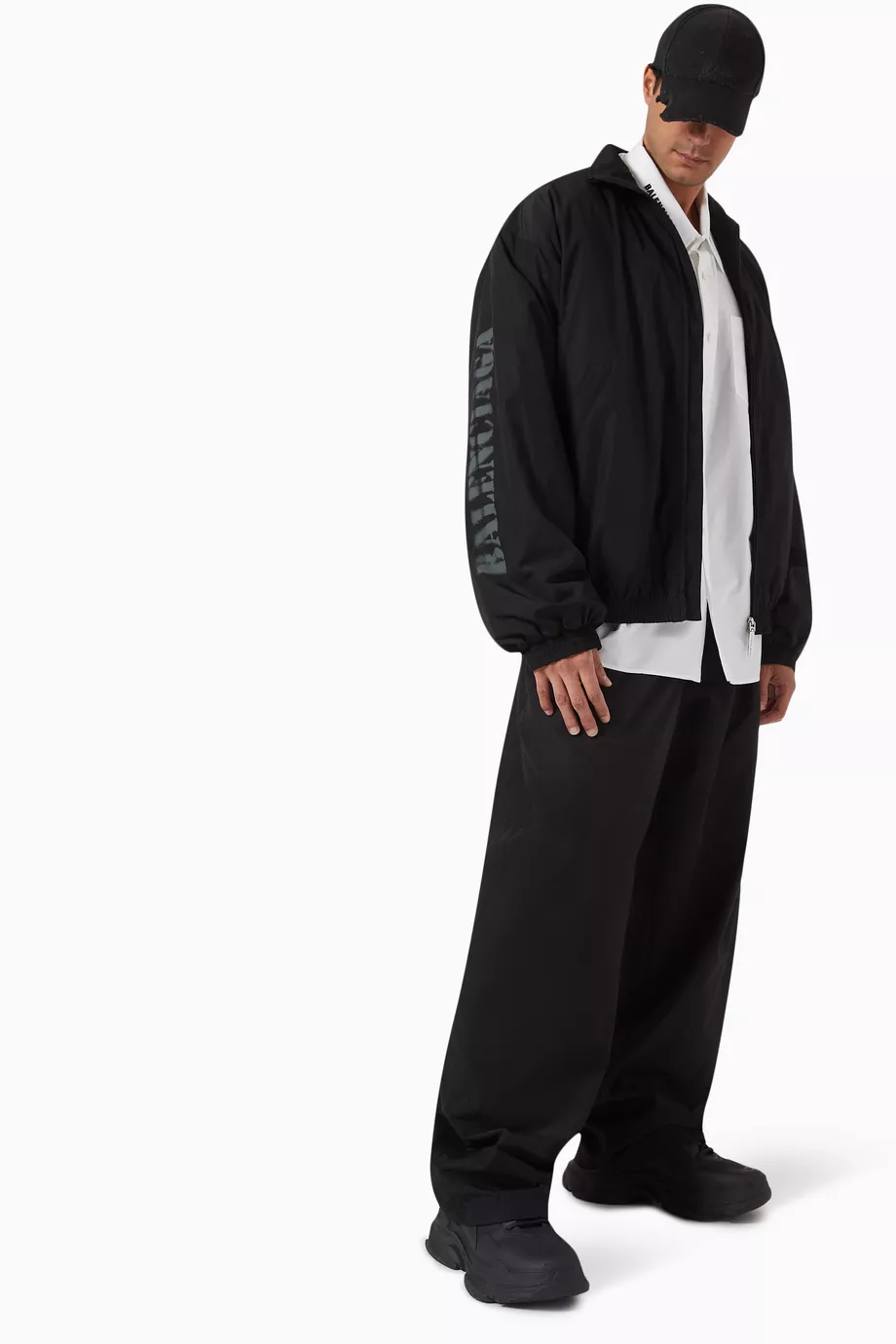 Buy Balenciaga Black Stencil Type Tracksuit Jacket in Techno poplin for Men in UAE Ounass