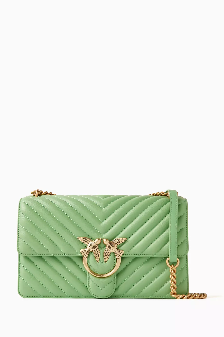 Buy PINKO Green Classic Love One Quilted Bag in Nappa Leather for
