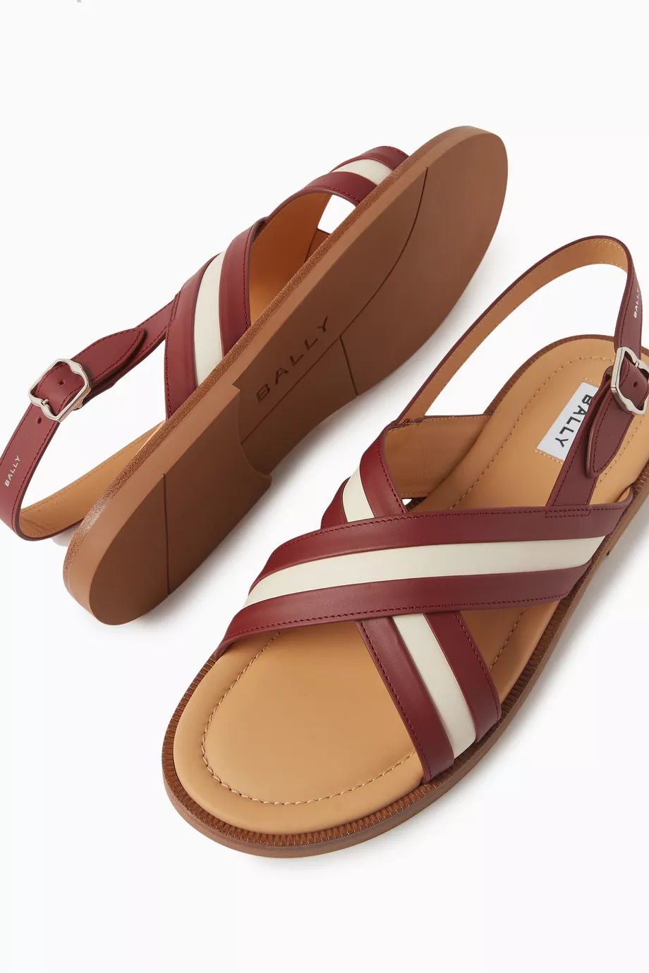 Buy Bally Red Garey Striped Sandals in Leather for Men in UAE Ounass