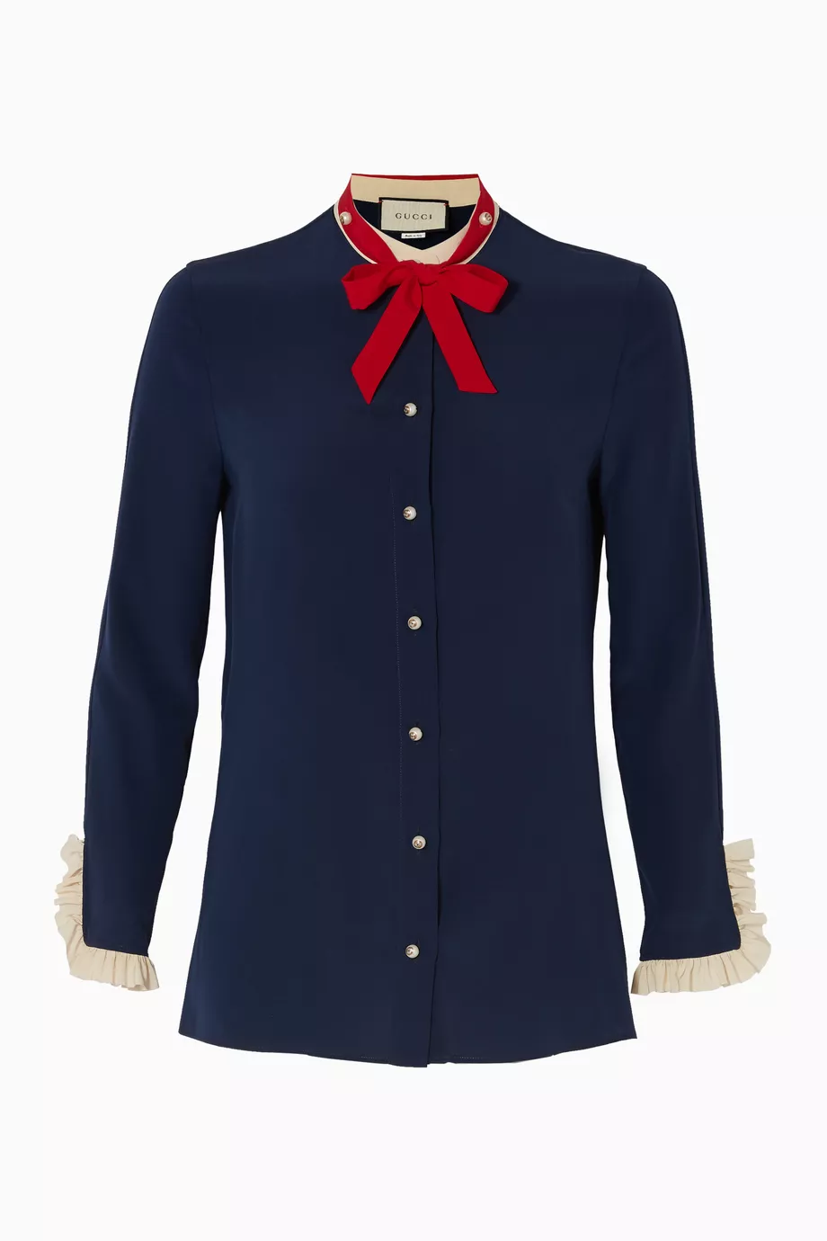 Buy Gucci Blue Blue Long Sleeve Silk Shirt For Women Online Ounass UAE