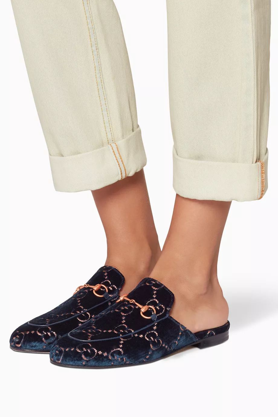 Buy Gucci Blue Dark Blue GG Velvet Princetown Slippers For Women Online Ounass UAE