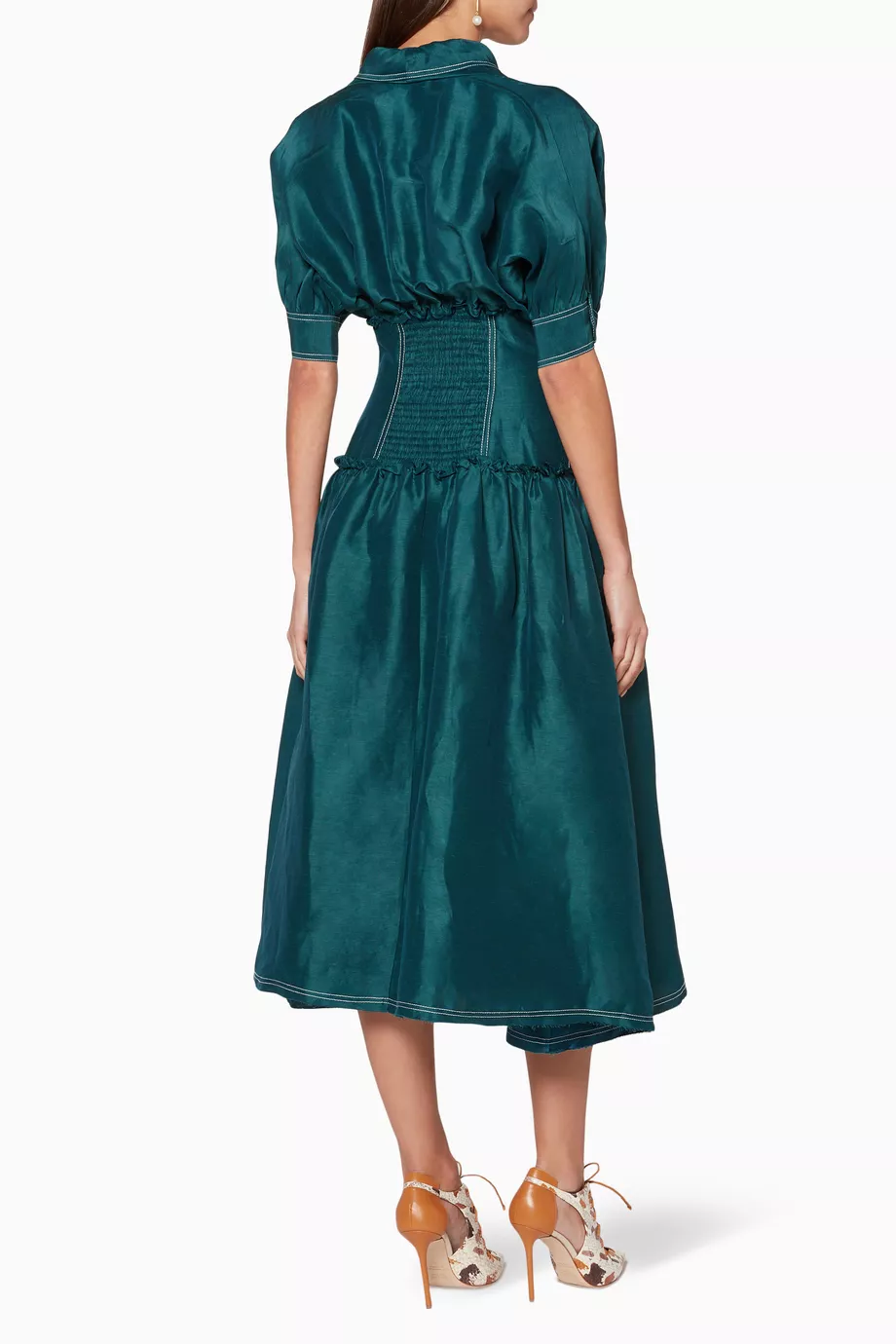 Buy Aje Blue Teal Corset Waist Rosalia Dress For Women Online Ounass UAE