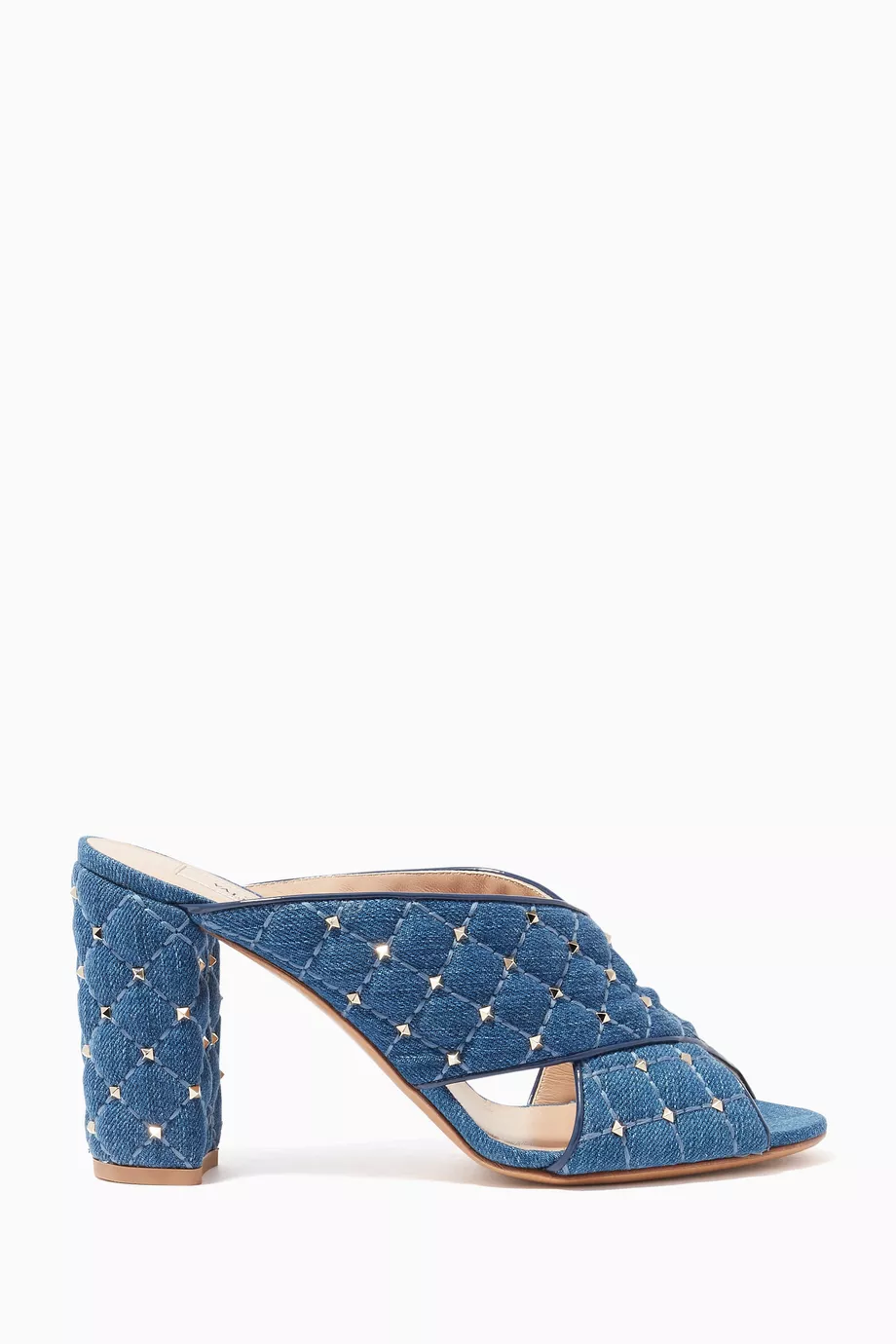 Buy Valentino Garavani Blue Rockstud Spike Cross-Strap Denim Mules