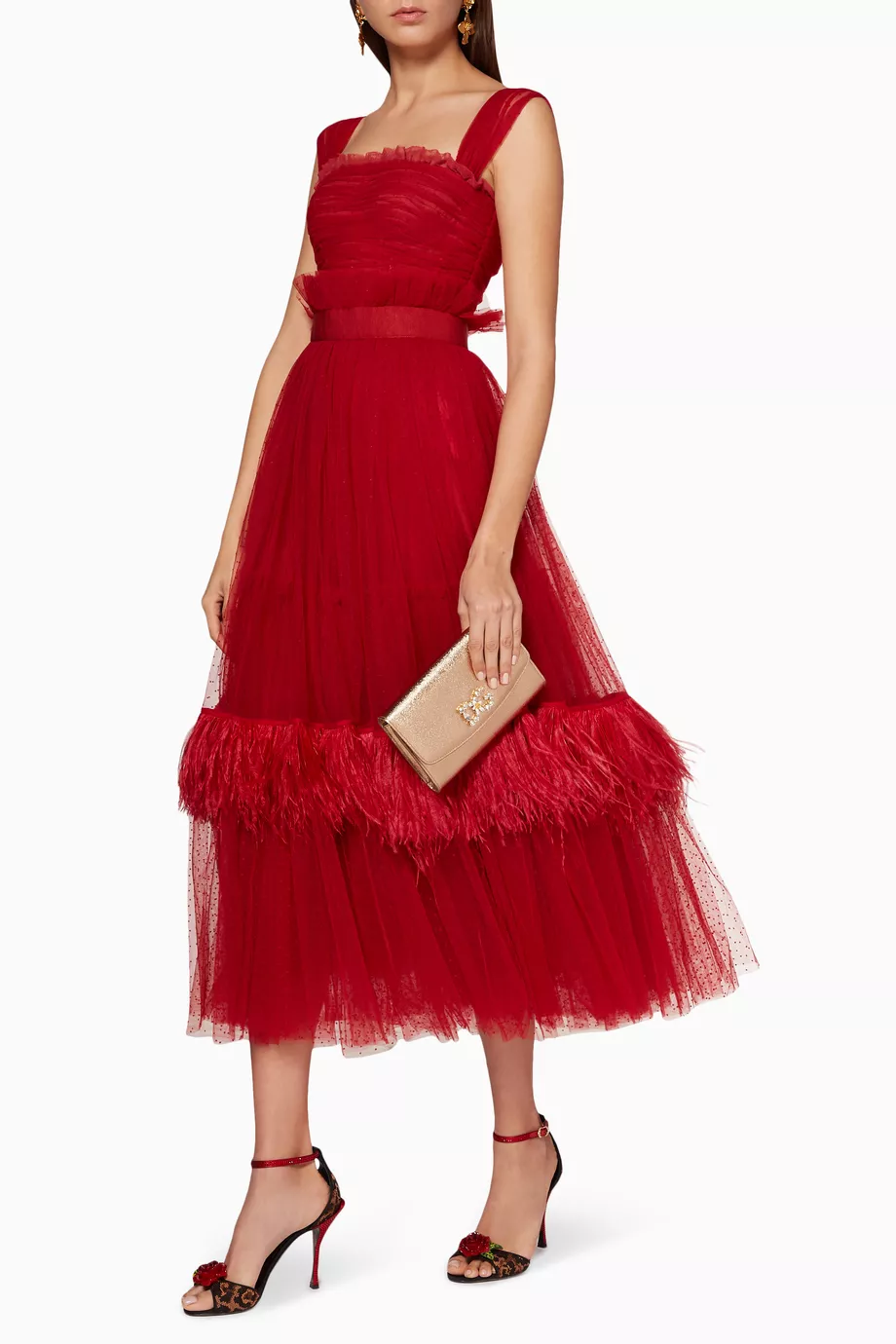 Buy Dolce Gabbana Red Red Feather Embellished Tulle Gown For Women Online Ounass UAE