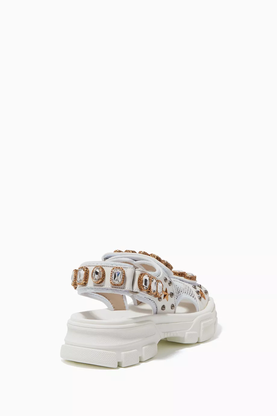Leather and mesh sandal with crystals cheap
