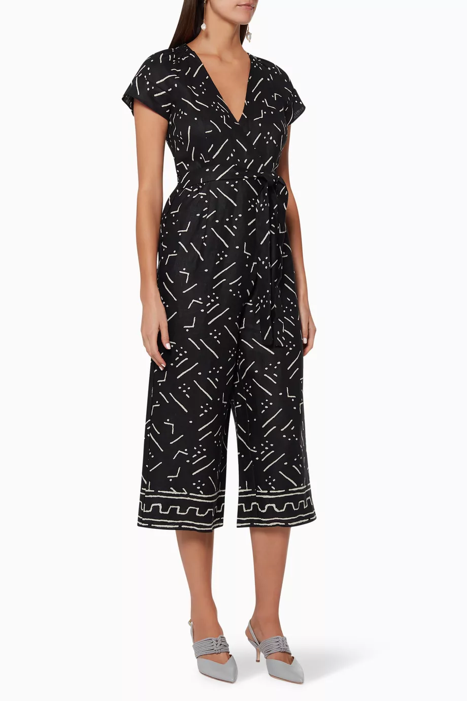 Buy WHISTLES Black Kuba Print Etta Linen Jumpsuit For Women Online Ounass UAE
