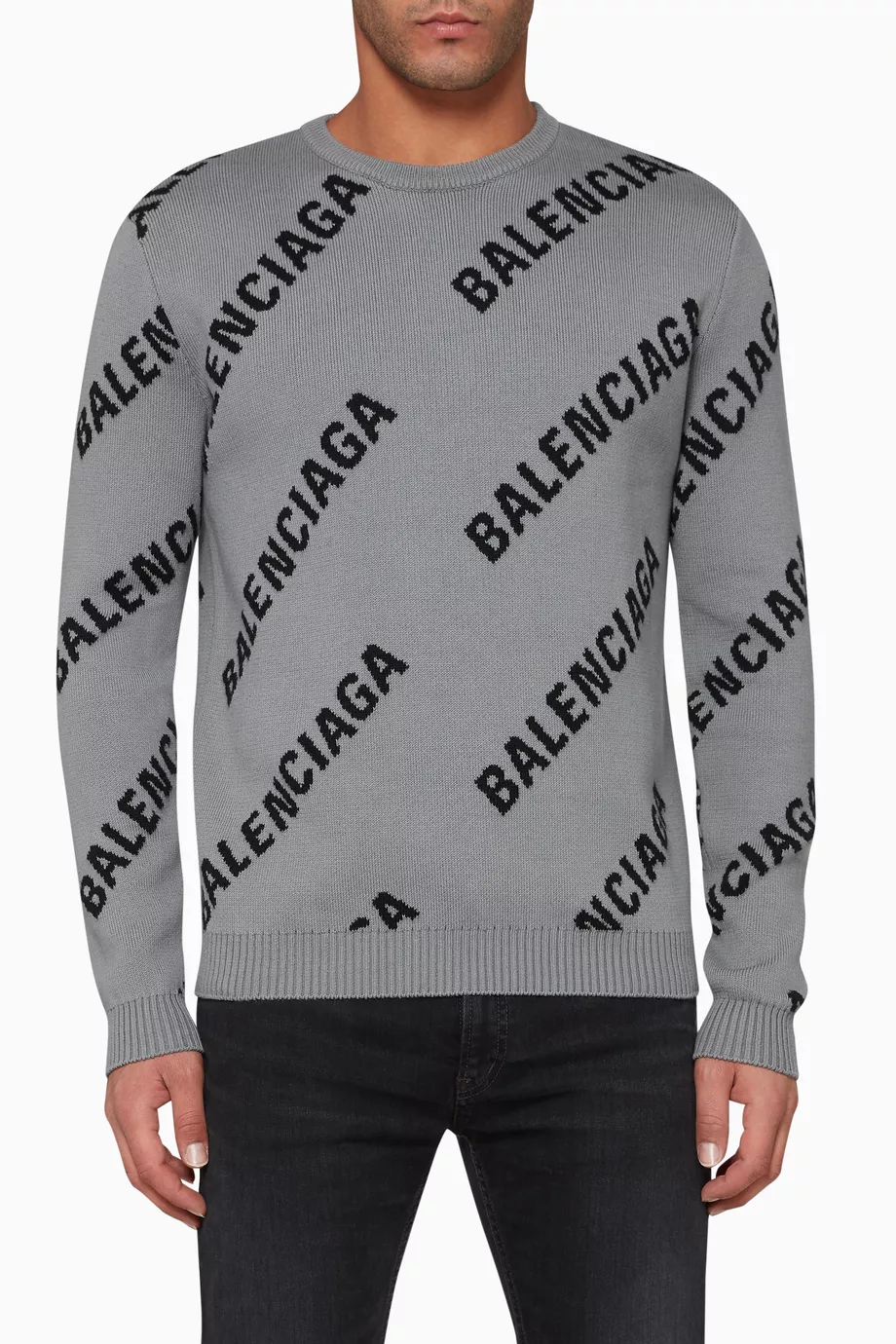 Buy Balenciaga Silver Logo Detail Cotton Crewneck Sweater For Men Online Ounass UAE